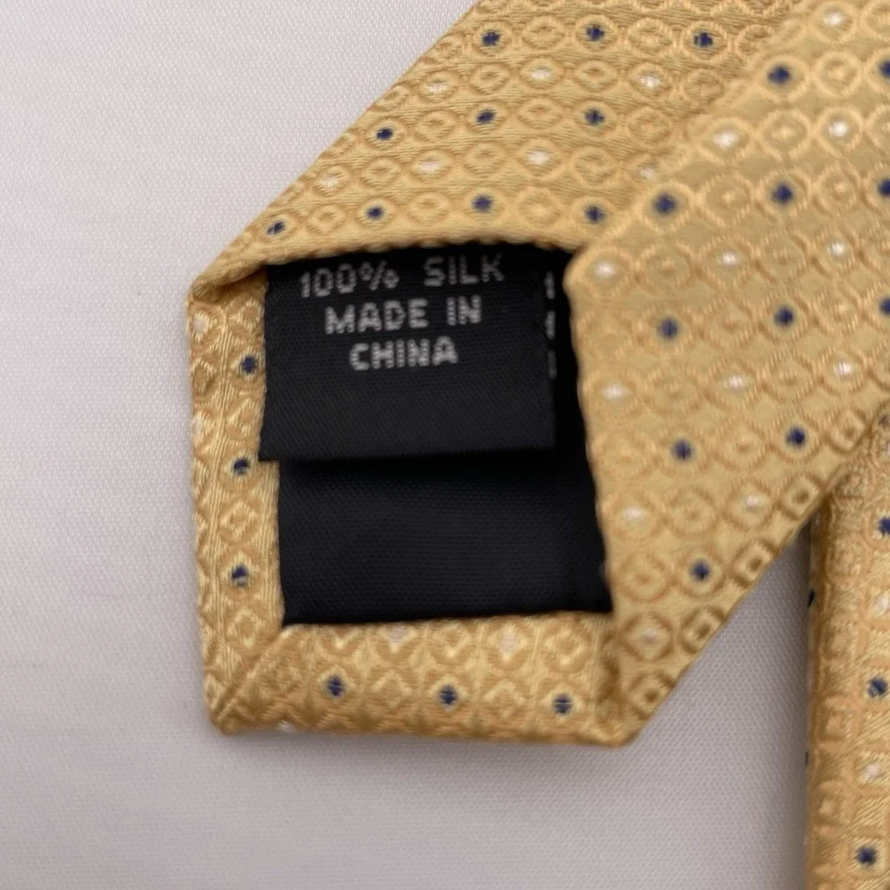 STAFFORD‎ Gold Silk Necktie Designer Geometric Pattern Business Career Interview